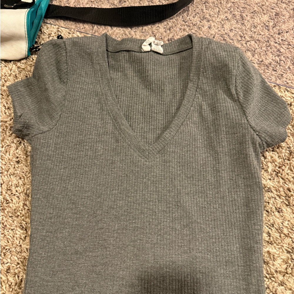 Tilly's Charcoal  V-Neck Tee